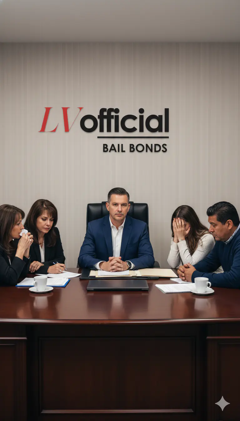 Licensed Las Vegas Official Bail Bonds agent meeting with a family about a bail bond, serving Winchester, NV